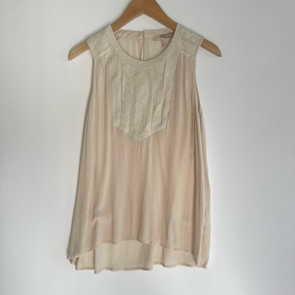 Forever 21 Cream Embroidered Hi Low Flowy Tank Top